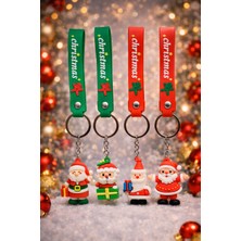 4'lü Yılbaşı Temalı Silikon Anahtarlık Seti–noel Baba, Kardan Adam ve Hediye Kutusu Figürlü