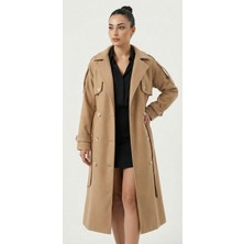 Miyalon Kadın Kaşe Astarsız Uzun Trençkot-Kaban