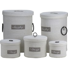 Arow 5li Yuvarlak Bambu Sepet Seti-Düzenleyici-Oyuncakkutusu-Çamaşırsepeti (43X43X55 Cm)