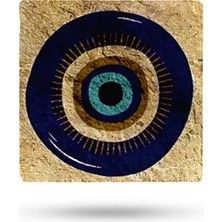 Begoloni Doğal Taş Nihale 15X15CM Nazar Boncuğu Baskılı Çaydanlık Altlığı-Tencere Tava Altlığı