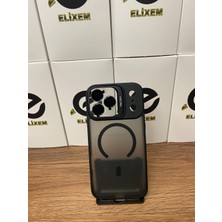 Elixem İphone 17 Pro Max Uyumlu Siyah Case Pro Magsafe Kamera Standlı Lens Hediyeli Kılıf