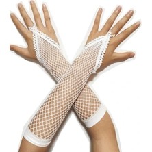 Shopwave Beyaz Renk Parmak Arası File Örgü Eldiven 26 cm (5047)