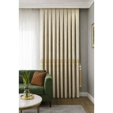 Fluiana  Pano Fon Perde Sık Pile Dikim|bej-Gold|desen Nakışlı Blackout Özellikli