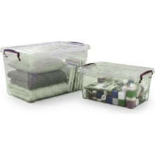 LotusBox Bert 2'li Set 10+15 Lt Şeffaf Mutfak Ev Saklama Kabı & Ofis Düzenleyici Organizer Kutu