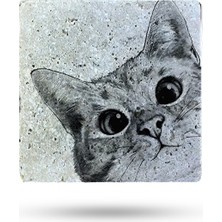 Begoloni Doğal Taş Nihale 20X20CM Kedi Baskılı Taş Nihale Çaydanlık Altlığı-Tencere Tava Altlığı