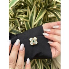 Renda Accessory Dört Yapraklı Yeşil Taş Yonca Düğme Kapağı Trend Yeşil (2 Adet)