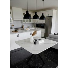 Can Vista Home Kare Beyaz Mermer Desen Portatif Masa Lak Panel 70X70 cm
