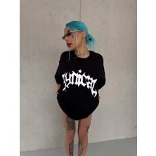 Serac Collection Unisex Bisiklet Yaka Baskılı Oversize T-Shirt - Siyah