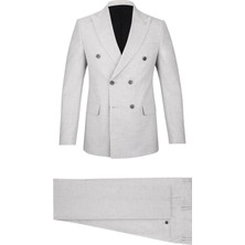 Hatemoğlu Gri Regular Fit Çizgili Kruvaze Klasik Takım Elbise