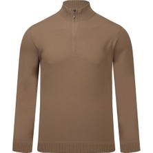 Saykı Kahverengi Regular Fit Yarım Balıkçı Yaka Fermuarlı  Kazak