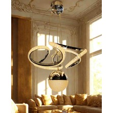 LUNOX Regal Loop LED Modern Tasarım Avize – Krom Gövde Kristal Işıklı Lüks Salon Avizesi