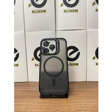 Elixem İphone 14 Pro Uyumlu Siyah Case Pro Magsafe Kamera Standlı Lens Hediyeli Kılıf