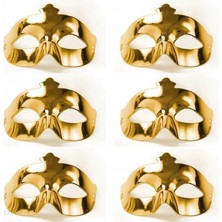 MiraLive Altın Metalize Renk Düz Balo Parti Maskesi 6 Adet