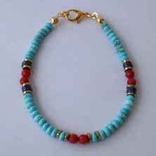 Ada Turkuaz Taşı, Lapis Lazuli ve Mercan Bileklik