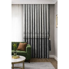 Fluiana  Pano Fon Perde Sık Pile Dikim|gri-Antrasitrenk|desen Nakışlı Blackout Özellikli