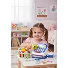 Hak-İş Oyuncak Hesap Makineli Oyuncak Yazar Kasa Seti – Barkod Okuyuculu, Meyve Sepetli / Mavi-Beyaz
