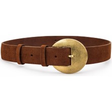 DAYMA Kadın Süet Kemer – Oval Antik Tokalı – 4,5 cm Genişlik