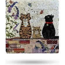 Begoloni Doğal Taş Nihale 15X15CM Kedi Baskılı Doğal Taş Çaydanlık Altlığı-Tencere Tava Altlığı