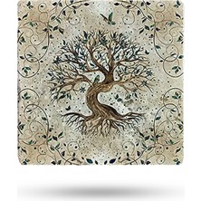 Begoloni Doğal Taş Nihale 15X15CM Yhayat Ağacı Baskılı Çaydanlık Altlığı-Tencere Tava Altlığı