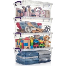 Bert 15L Saklama Kabı 4 Adet – Kalın Plastik, Şeffaf, Kilit Kapaklı Çok Amaçlı Depolama Kutusu