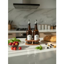 Padilon Ahşap Stantlı 2’li 500 ml Cam Yağdanlık Seti Zeytinyağı Sıvıyağ Şişesi