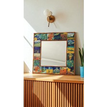 Begoloni Doğal Taş Dekoratif Ayna 62X62 cm Ahşap Çerçeveli- Van Gogh Eserleri Baskılı