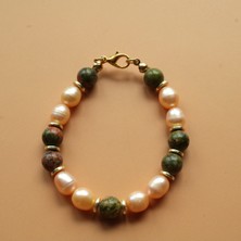 Almond Unakit Taşı ve Pembe Inci Bileklik