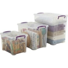 LotusBox Bert 3'lü Saklama Kabı Seti 5.5+10+20 Lt Şeffaf Kilitli Ev Mutfak Erzak ve Oyuncak Kutusu Organizer