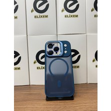Elixem İphone 17 Pro Uyumlu Lacivert Case Pro Magsafe Kamera Standlı Lens Hediyeli Kılıf