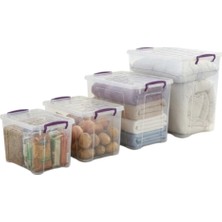 Bert 4'lü Full Ev Düzenleme Seti 10+15+20+30 Lt Yatay Şeffaf Saklama Kabı (Mor Kilitli)