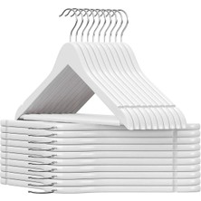 Pazarika 24 Adet Beyaz Ahşap Görünümlü Plastik Askı Kıyafet Elbise Gömlek Askısı