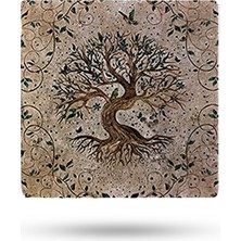 Begoloni Doğal Taş Nihale 20X20CM Hayat Ağacı Baskılı Doğal Taş Çaydanlık Altlığı-Tencere Tava Altlığı