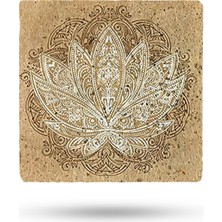 Begoloni Doğal Taş Nihale 15X15CM Lotus Çiçeği Baskılı Çaydanlık Altlığı-Tencere Tava Altlığı