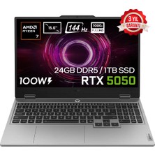 Lenovo LOQ 15AHP10 AMD Ryzen 7-250 24GB DDR5 1TB SSD RTX5050 8GB 100W 15.6 inç Full HD 144Hz IPS FreeDos Gaming Laptop (83JG006ATR)