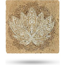Begoloni Doğal Taş Nihale 20X20CM Lotus Çiçeği Baskılı Taş Çaydanlık Altlığı-Tencere Tava Altlığı