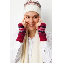 Desen Triko Kadın Jakarlı Yün Eldiven K.kırmızı