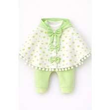 Mini Kanka Sevimli Kalp Desenli Pelerinli Kız Bebek 3’lü Takım – Özel Tasarım