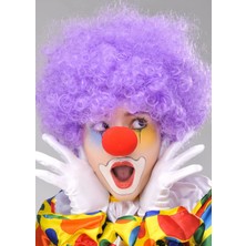 MiraLive Mor Renk Kıvırcık Afro Bonus Peruk Takma Saç ve Kırmızı Burun Seti