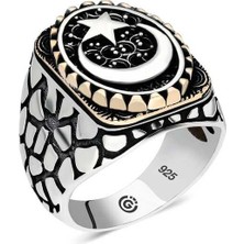 Gümüş Ay Yıldız Oval Erkek Yüzük