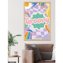 Evine Moda Groovy Yazılı Retro Renkli Tek Parça Ahşap Çerçeveli Tablo
