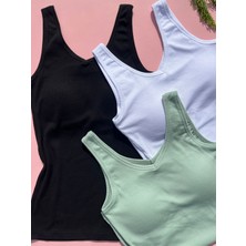 Kadın Modal Kaşkorse Kumaş 3'lü Sabit Pedli Geniş Askılı Siyah, Beyaz, Yeşil Rahat Basic Atlet - Thsirt