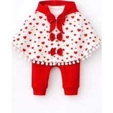 Mini Kanka Sevimli Kalp Desenli Pelerinli Kız Bebek 3’lü Takım – Özel Tasarım