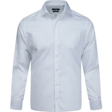 Hatemoğlu Beyaz Slim Fit Açık Italyan Yaka Pamuklu Saten Uzun Kollu Gömlek