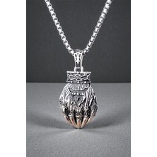 Ak Store Silver Erkek, Viking Ayı Pençesi Figürlü Çift Taraflı K-176 Paslanmaz Kromix Çelik Gümüş Kaplama Kolye