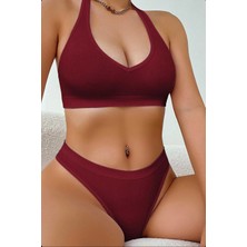 Lunavea Bordo Fantezi Seksi Kaşkorse Sütyen Takımı