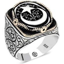 Gümüş Ay Yıldız Oval Erkek Yüzük