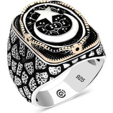 Gümüş Ay Yıldız Oval Erkek Yüzük