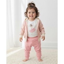 Ege Bebek Kız Bebek Leopar Desenli Kapüşonlu Hırkalı, 3 Parça 6-9-12-18-24 Ay Şık Bayramlık Takım,