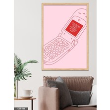 Evine Moda Pembe Telefon Tek Parça Ahşap Çerçeveli Tablo