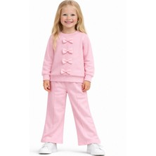 Zepkids Bisiklet Yaka Fiyonk Detaylı Pembe Renk Kız Çocuk Eşofman Takım